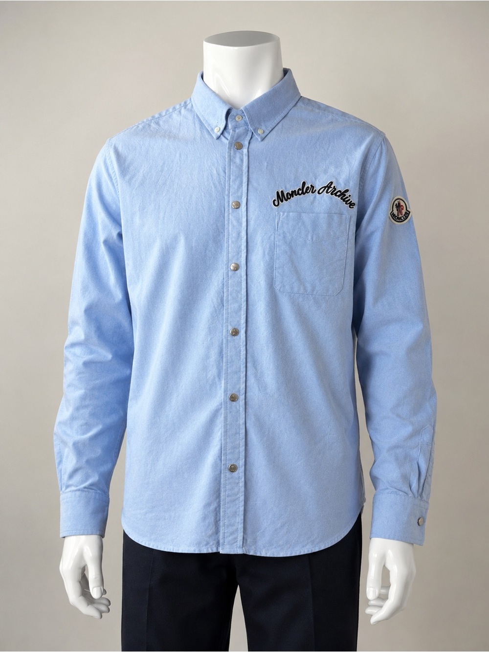 Moncler Archive Oxford Button Down Shirt Light Blue Logo Patch Men’s Size M